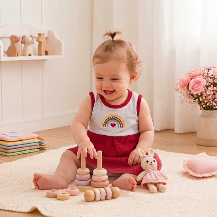 Vestido de Bebê Menina Recém Nascida Com Calcinha Bordado Arco Iris Mêsversário Estiloso