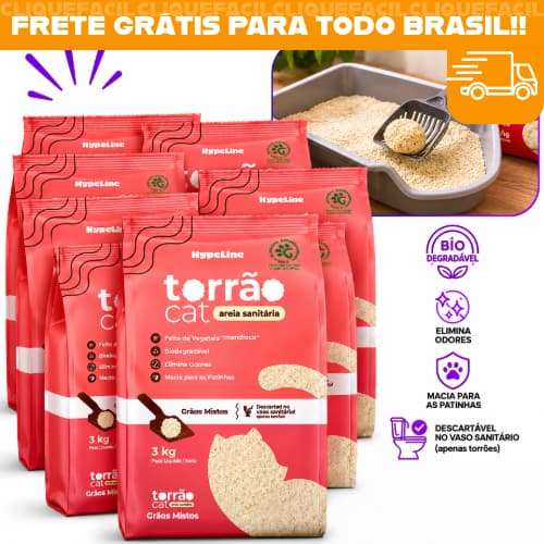 Areia de Mandioca Granulado Sanitário Higiênico Para Gatos Biodegradável 100% Natural Controla Odor