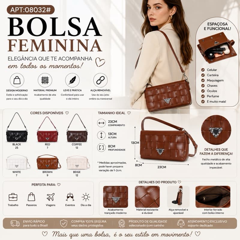 BOLSA FEMININA MODERNA  Elegância e praticidade para todos os dias 08033