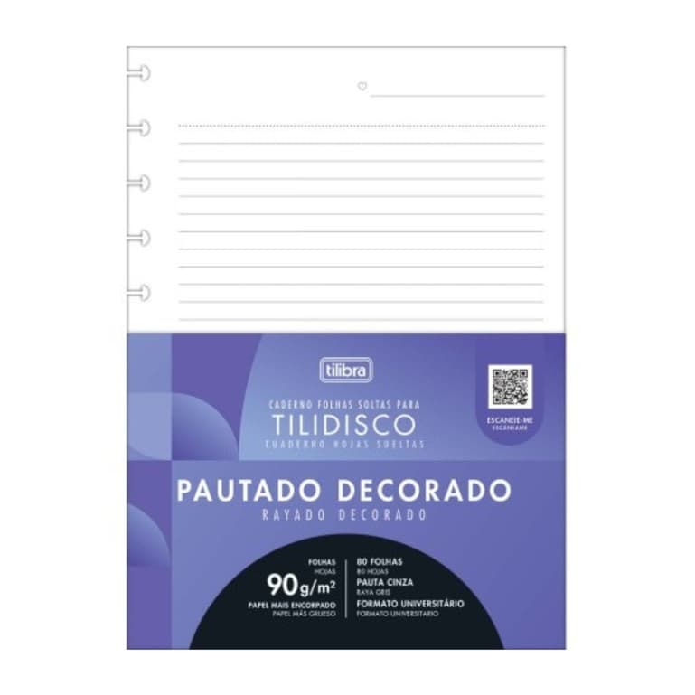 Refil Bloco Tilidisco Universitário Pautado Decorado 80 Folhas Soltas 90g Tilibra