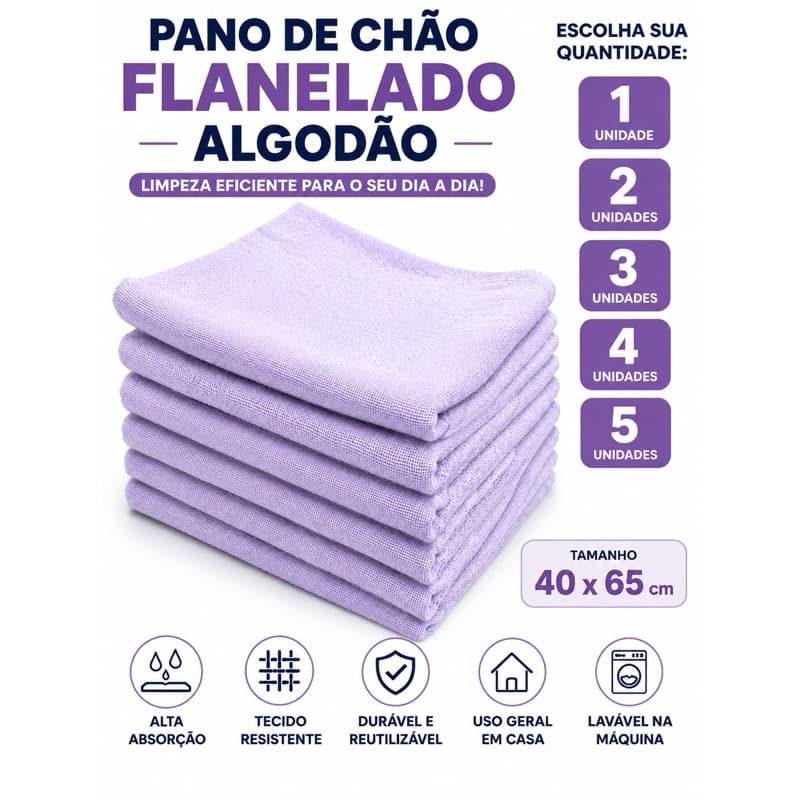 Pano de Chão Flanelado de Algodao Branco 40x65cm