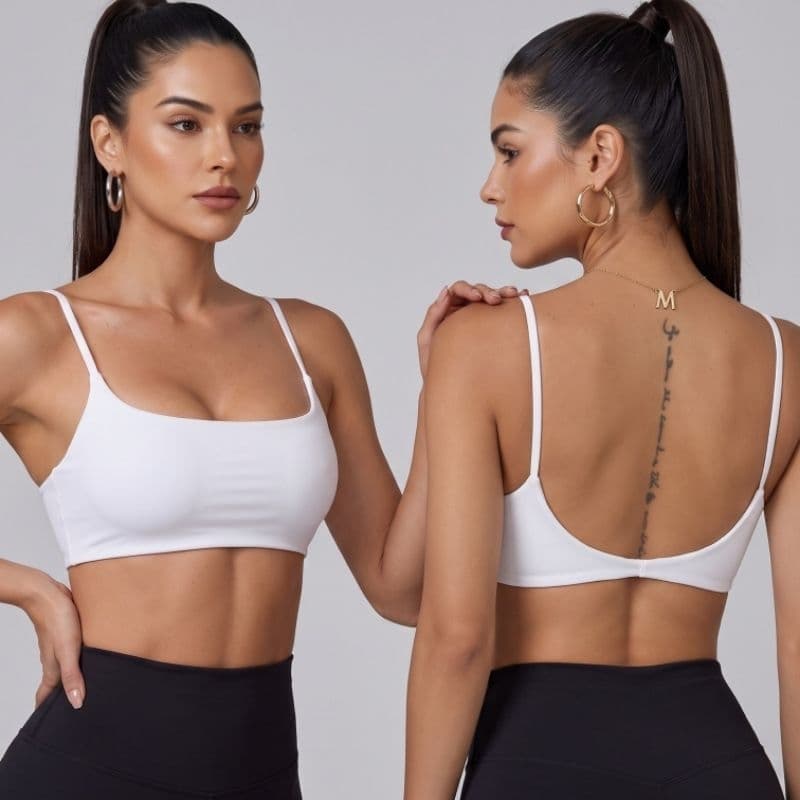 Top Fitness Alças Finas Duplo Zero Transparência Costa Nua Decote Costa