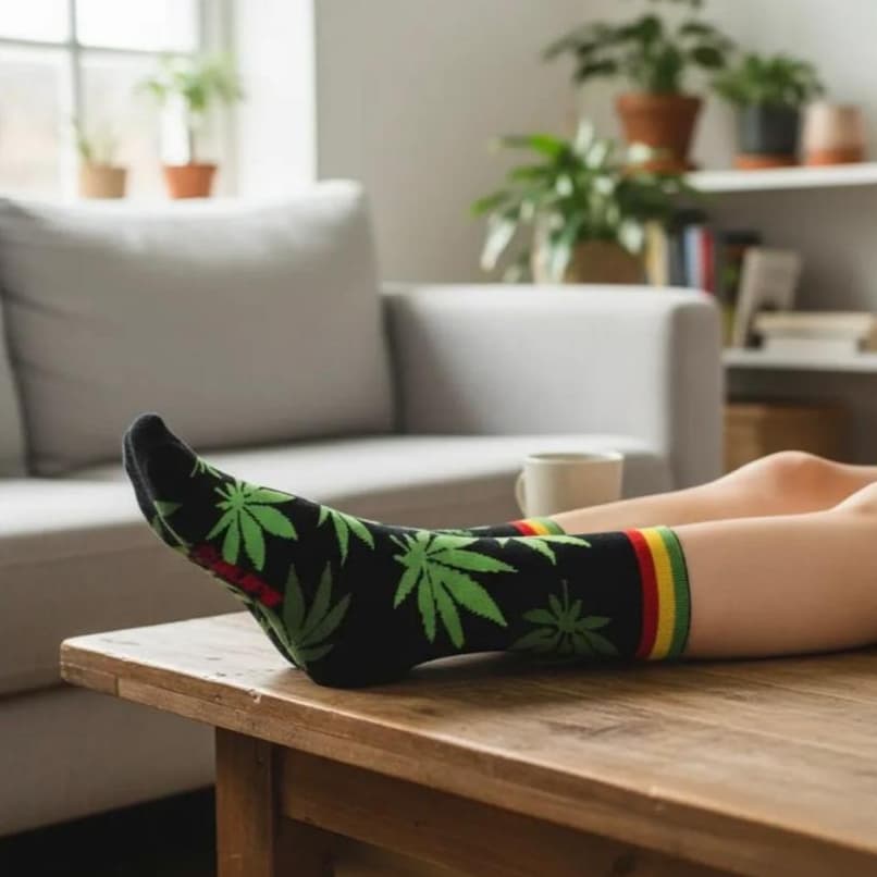 Meia Algodao Premium Folha de Maconha Canabis Estilo Rave Jamaica Hip Hop Unissex Ideal Academia Skate
