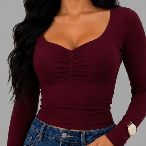Blusa Feminina Manga Longa Coração Elegante Estilosa  DAPREADA Transpassada Outono.