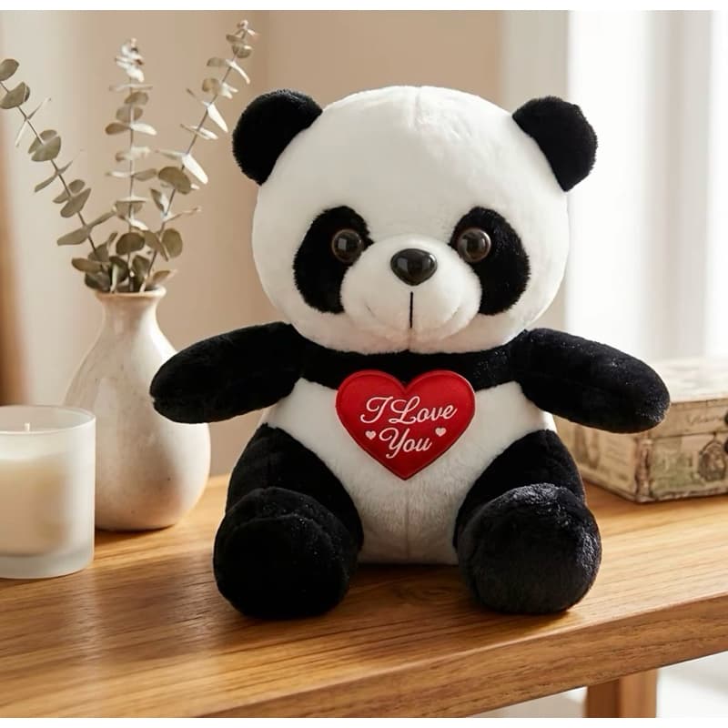 Pelúcia Panda 25 Cm com Coração “I Love You” - Brinquedo Antialérgico Super Macia Presente Especial Envio Imediato