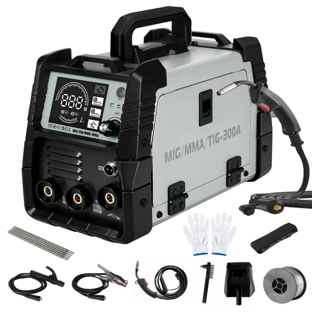 JMJN Máquina de Solda Inversora IGBT 300A Bivolt 110V/220V 3 em 1 MIG MMA TIG Sem Gás Display Digital Kit Completo