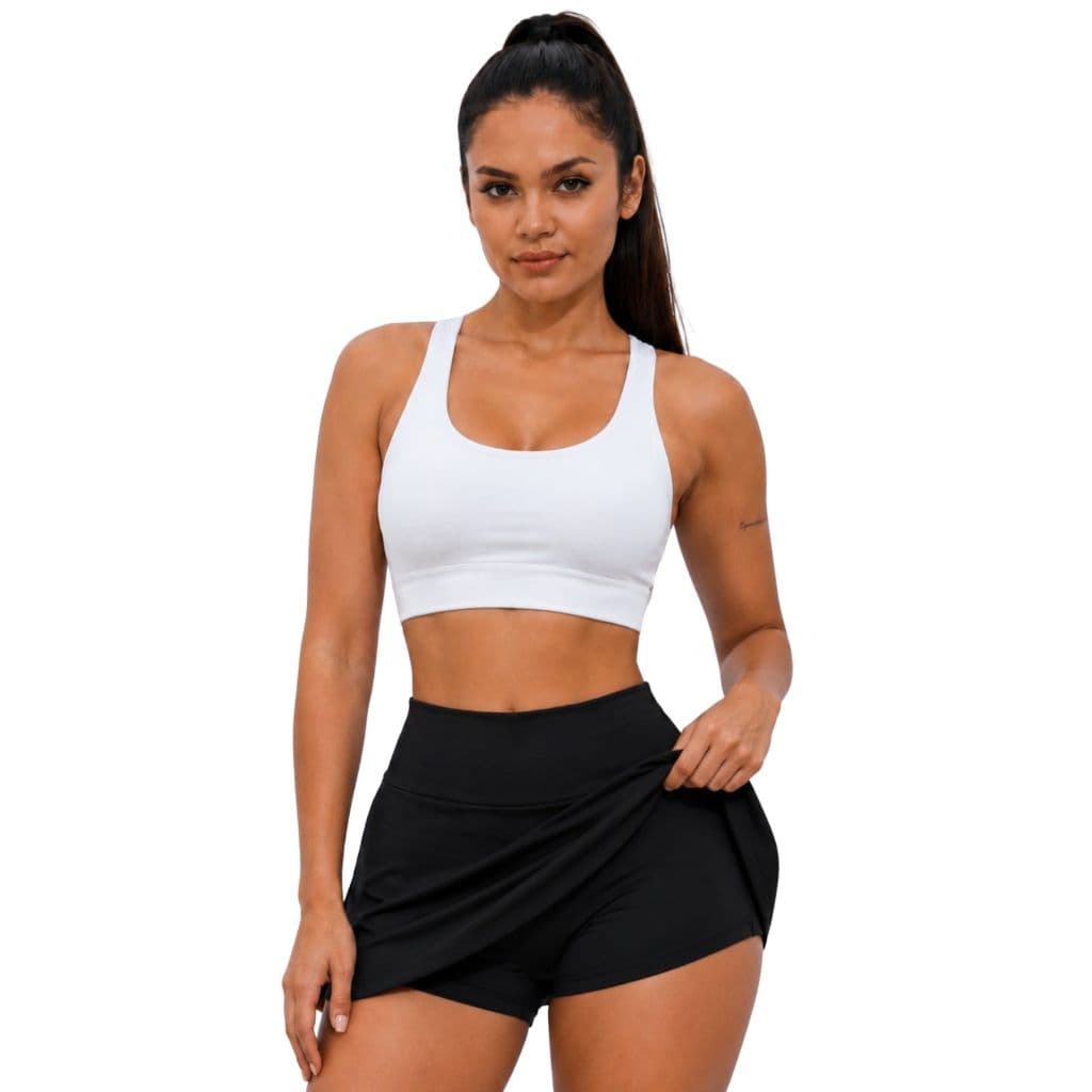 Short Saia Feminino Cintura Alta em Suplex Poliéster com Elastano Confortável Academia, Casual e Fitness