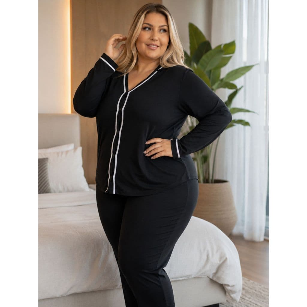 Pijama Inverno Plus Size Blusa Manga Longa e Calça 50 52 54 56