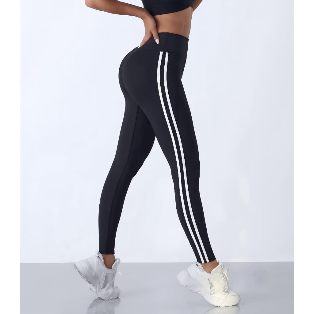 Sport Studio Leggings esportivas Calça Canelada modeladoras sem costura de cintura alta em cor sólida YI-83