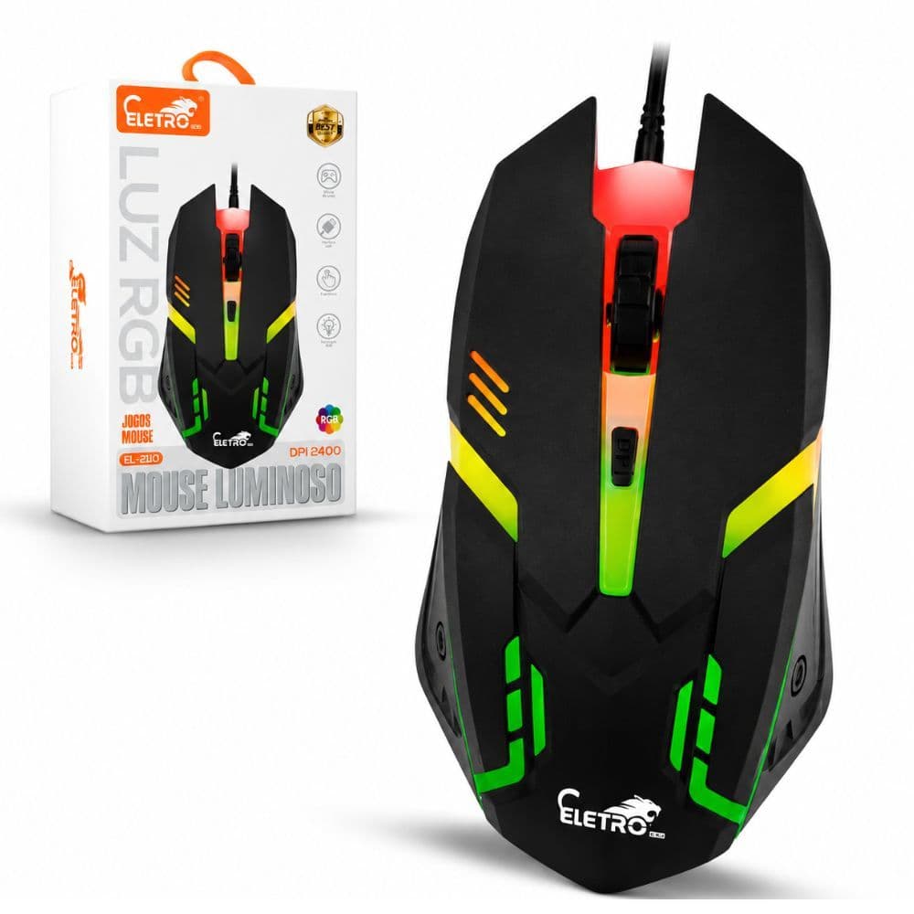 Mouse Gamer RGB USB - DPI com Iluminação LED Ergonômico para PC e Notebook