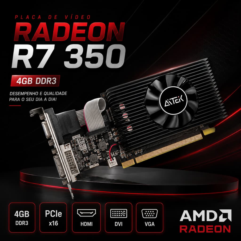 GPU AMD Radeon R7 350 4GB DDR3 PCIe x16 HDMI VGA DVI para PC Gamer