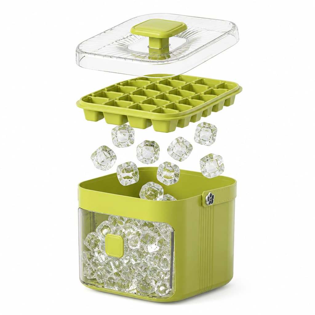 Forma de Gelo Manual 48 Cubos com Caixa Armazenadora, Extrator Prático e Alça Portátil para Drinks e Sucos