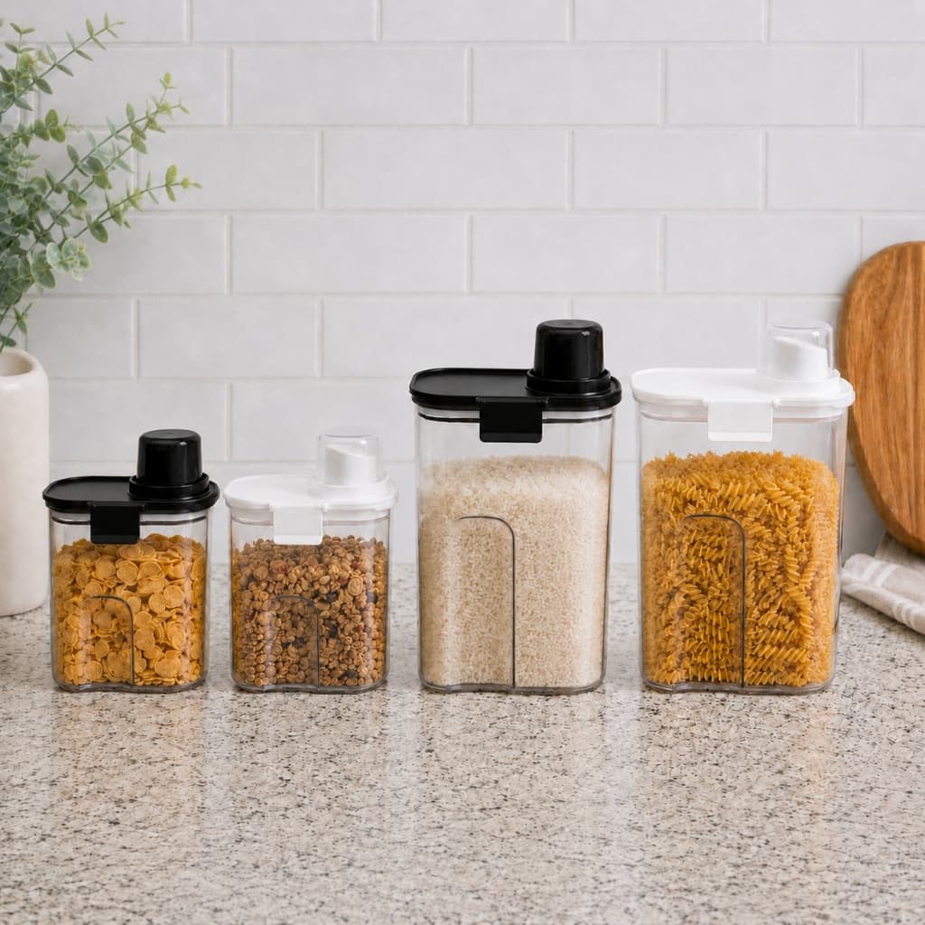 Kit Dispenser de Alimentos 1,6L e 2,4L Transparente Arroz Feijão Cereais Café Macarrão Farinha