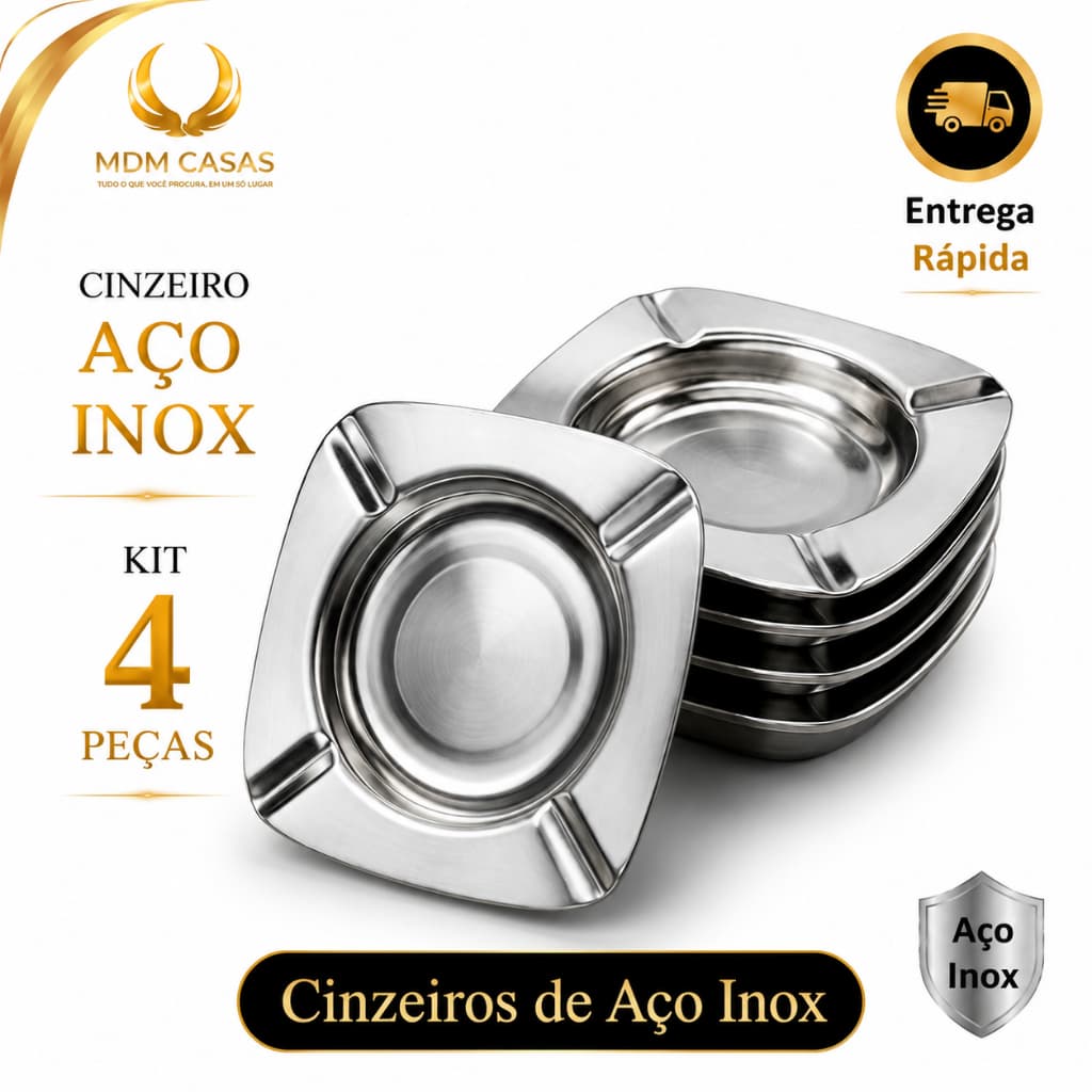 4 ou 2 Cinzeiros Quadrado Aço Resistente Lavável Coletor de Cinzas e Resíduos