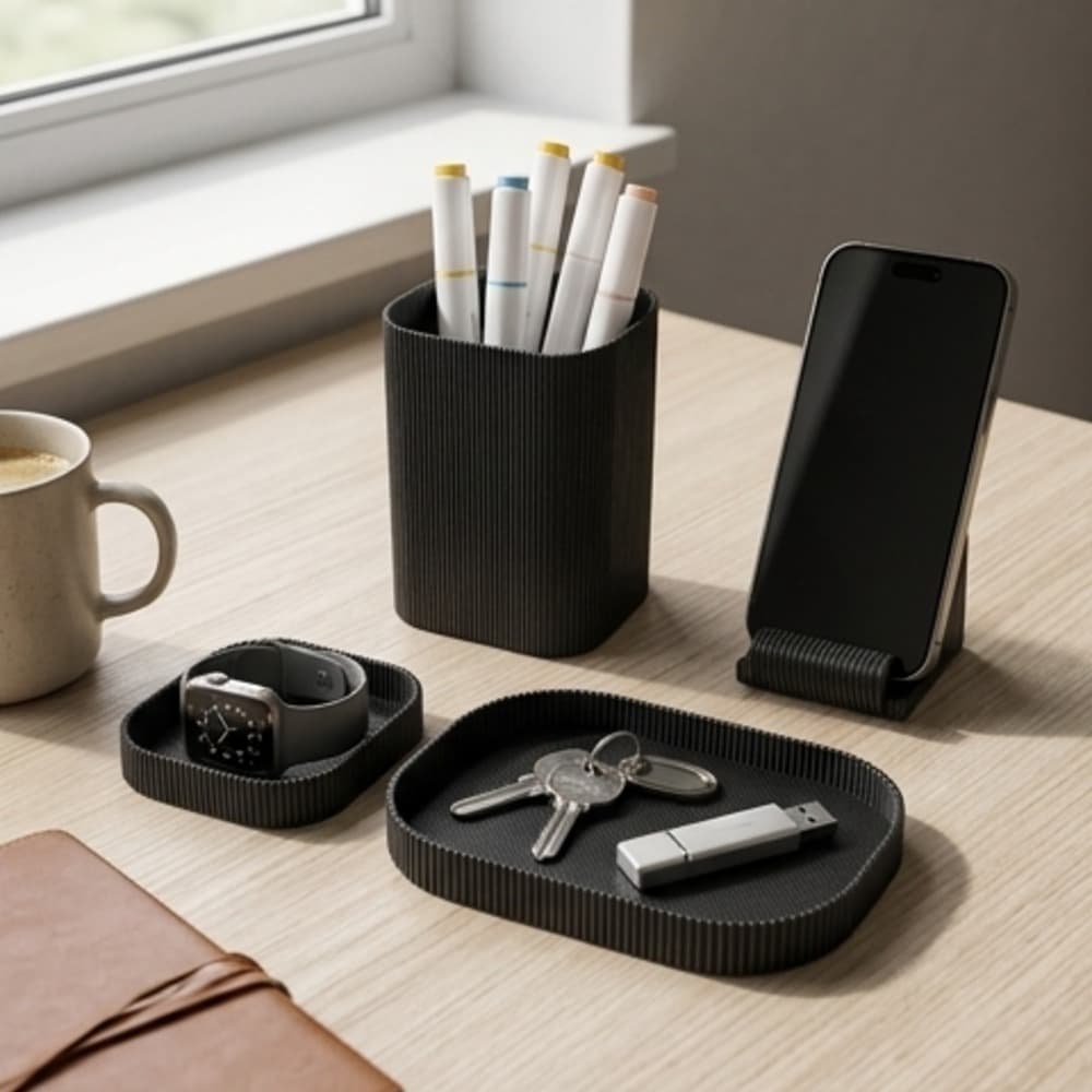 Kit Organizador de Mesa Escritório 4 Peças Porta Caneta Suporte Celular Bandeja Multiuso Porta Lápis