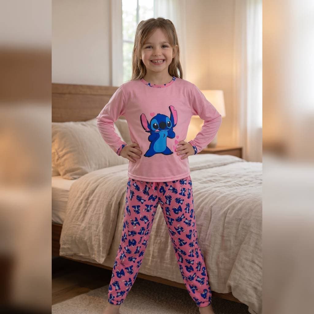 Pijama Infantil Longo de Frio Stitch de Calça Estampada e Calça Malha
