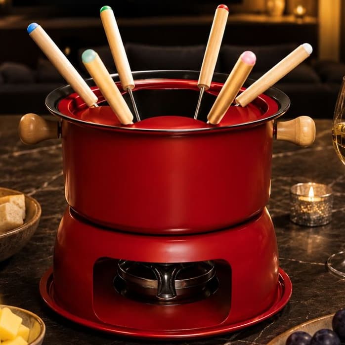 Conjunto Fondue Kit 11 Peças Panela 1,7 Litros 6 Pessoas Aparelho Completo Fogareiro garfos Premium