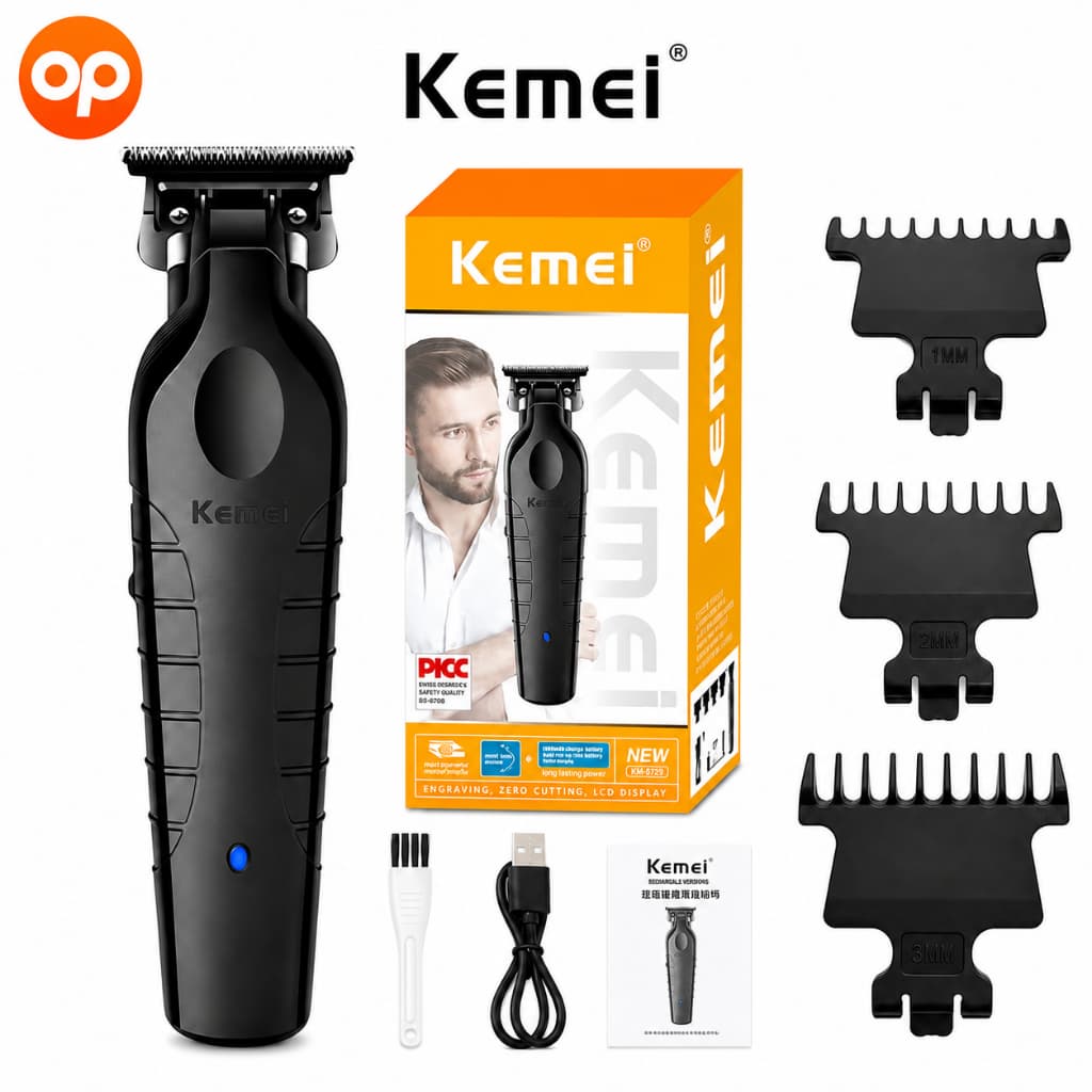 Máquina de Acabamento Corta Cabelo Profissional Kemei 2299 Barbeador Elétrico Sem Fio Recarregável Detailer