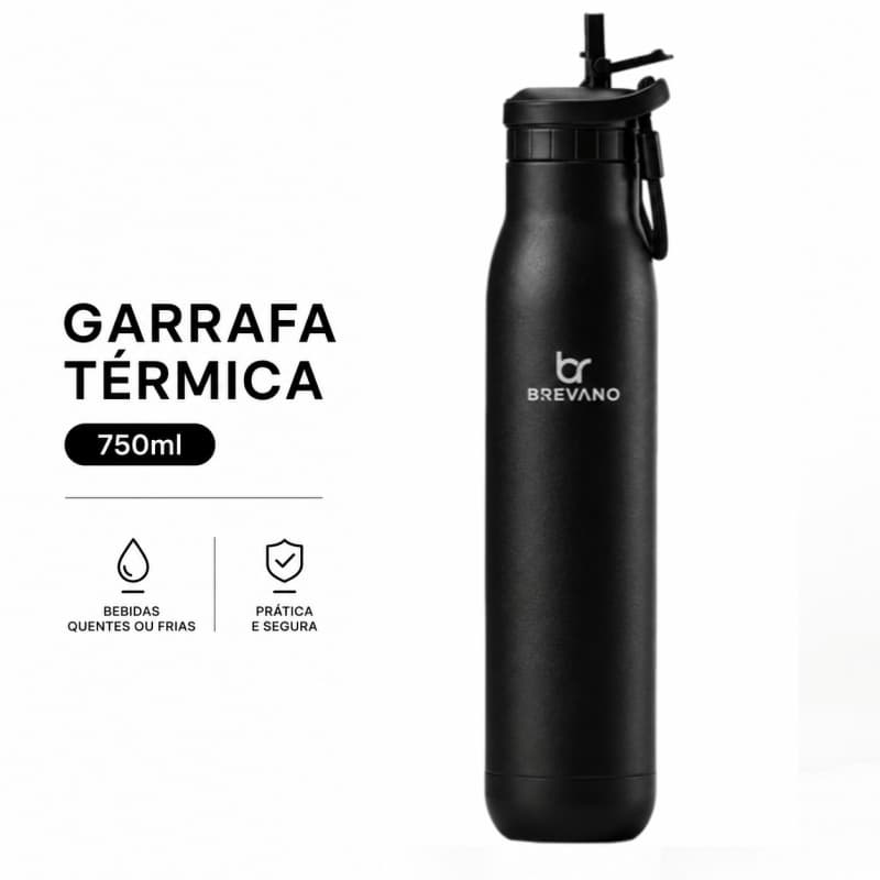 Garrafa Térmica Esportiva 750ml com Canudo Integrado Antivazamento para Bebidas Quentes e Geladas