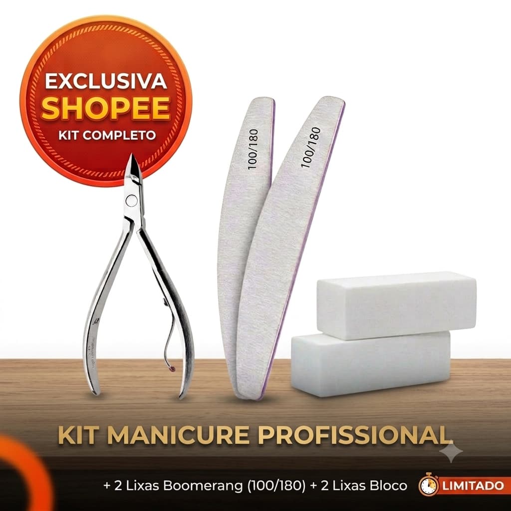 Manicure Alicate Cuticula Inox + 2 Lixa Boomerang + 2 Lixa Bloco Profissional