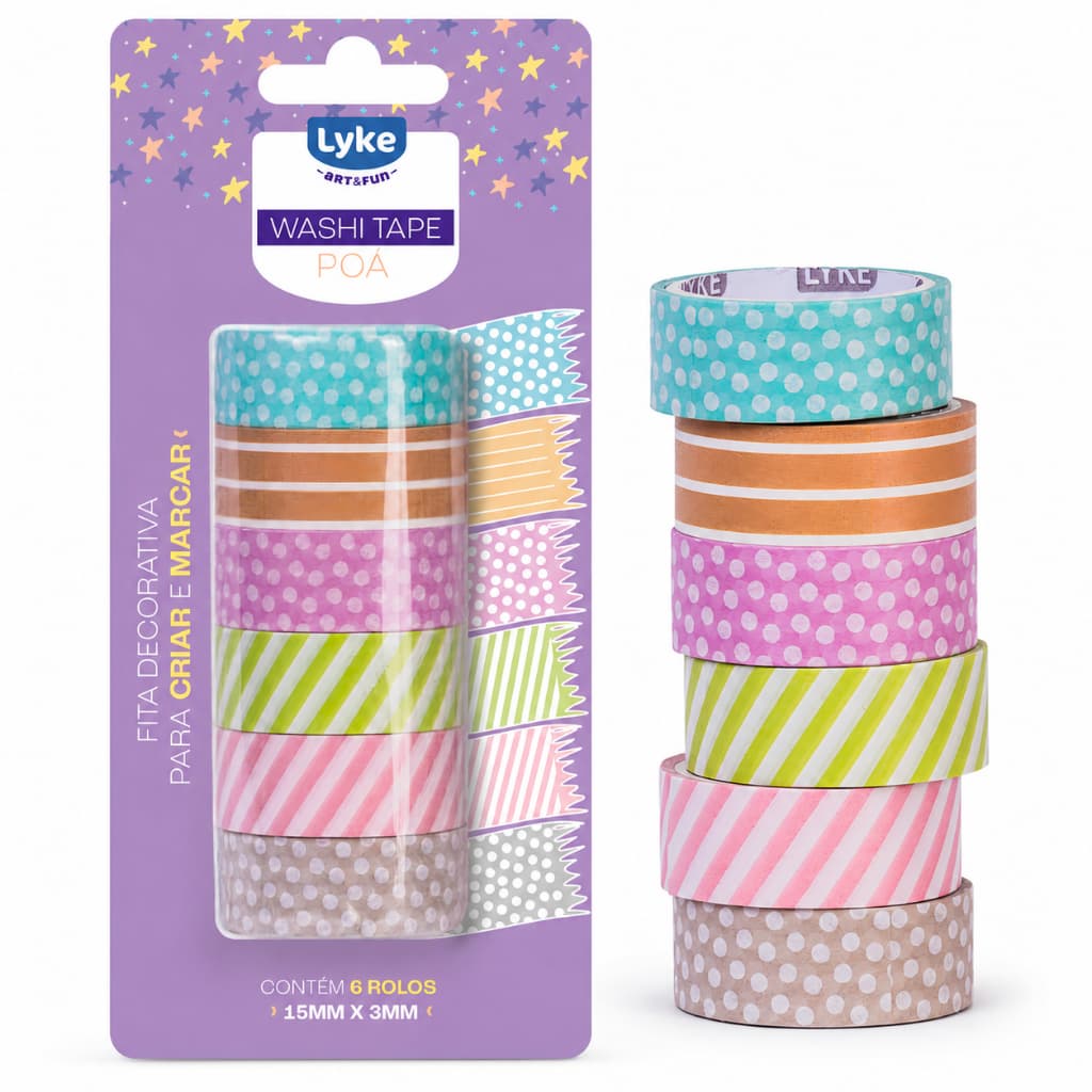 Kit 6 Rolos Fita Adesiva Decorada Washi Tape DIY Planner Caderno Scrapbook