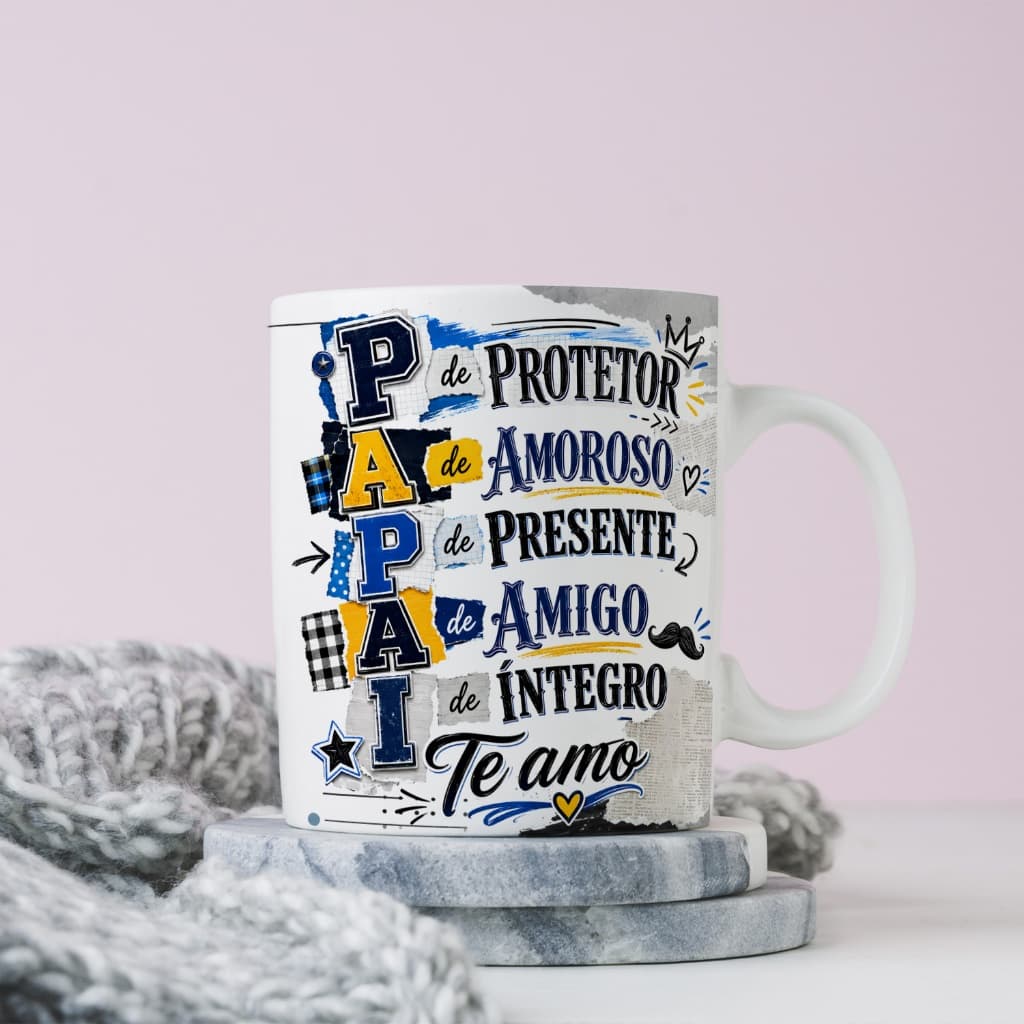 Caneca Dia dos Pais Protetor Amigo Íntegro Presente Emocionante Cerâmica 325ml