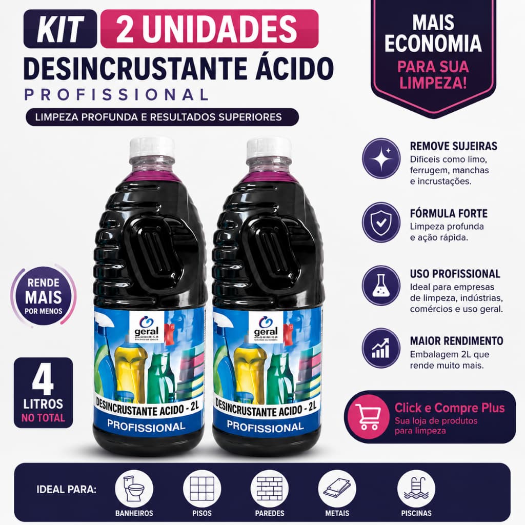 Kit 2 Desincrustante Ácido 2L Profissional 4 Litros Removedor de Incrustações