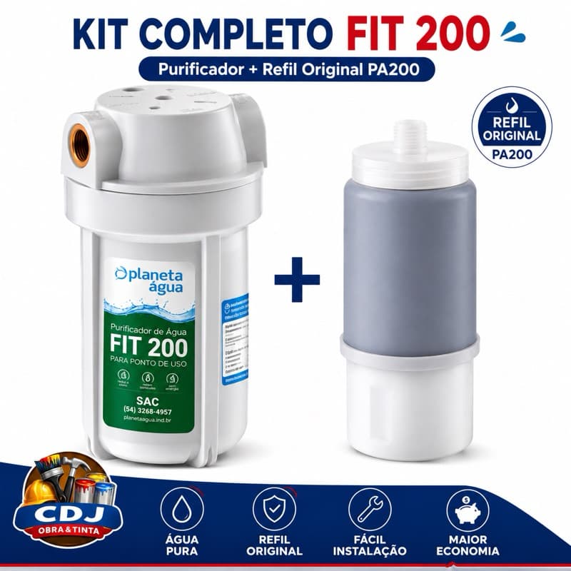 Kit Purificador de Água Fit 200 + Refil Original PA200 Planeta Água Ponto de Uso