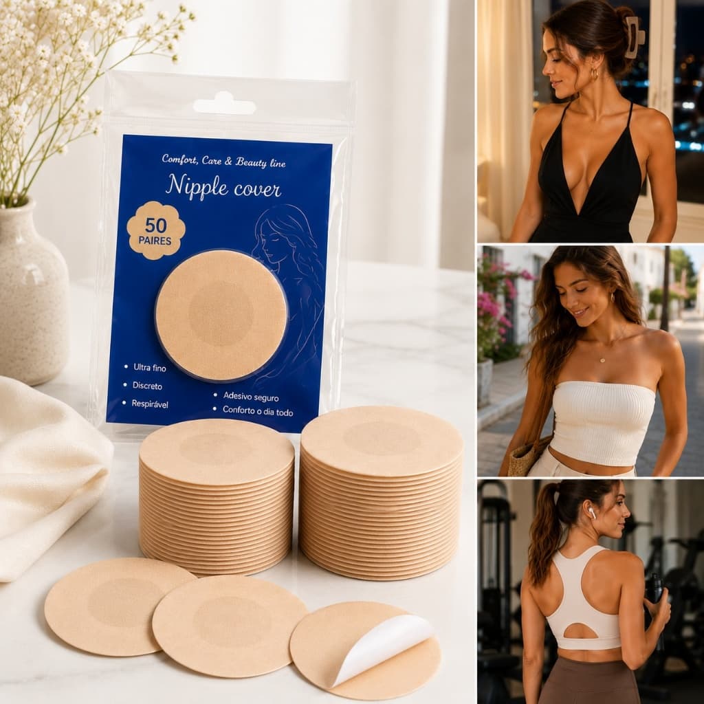 Kit até 100 Tapa Seio Adesivo Protetor de Mamilo Aureola Invisível Feminino para Vestido Decote 10 50 ou 100 Unidades
