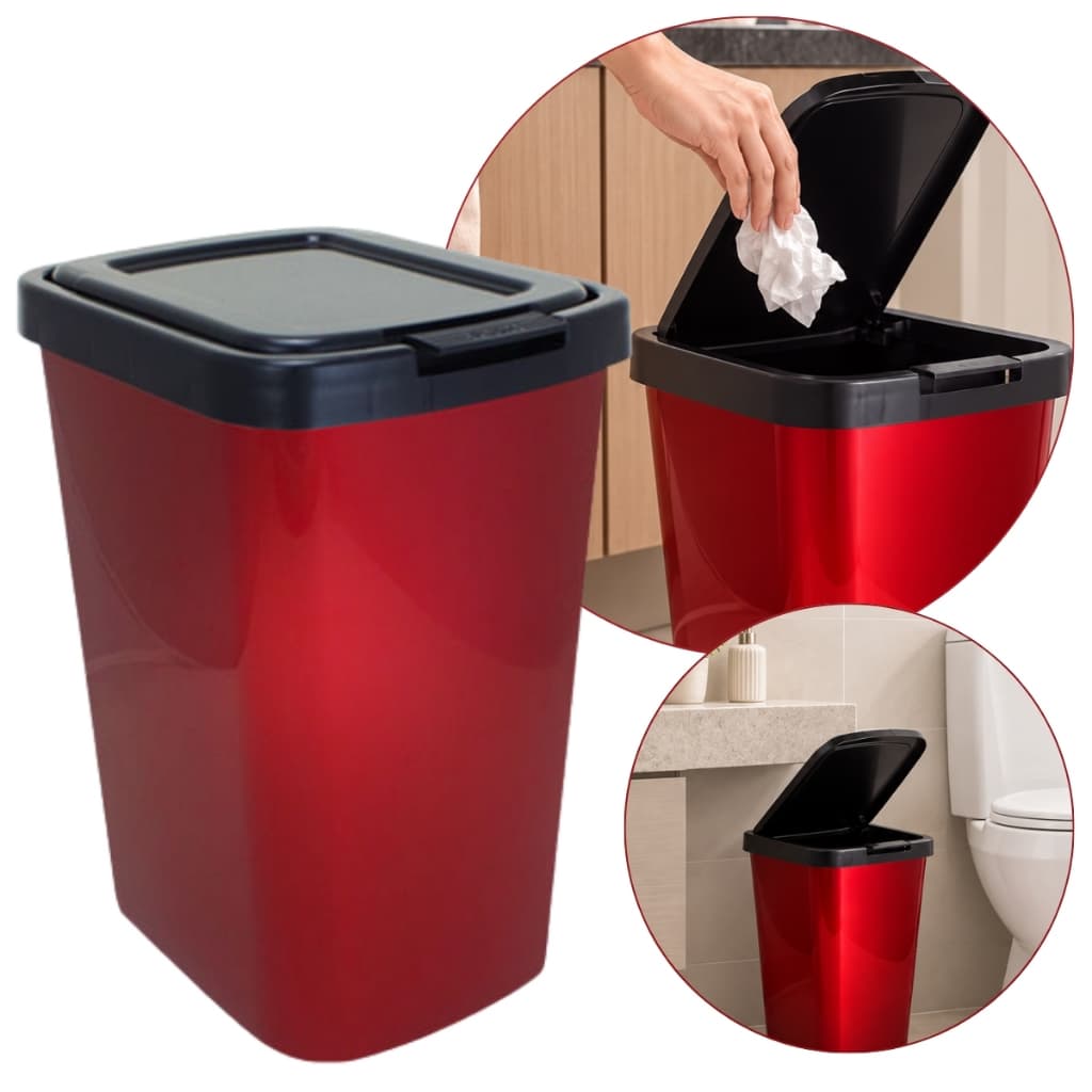 Lixeira Plástica Com Tampa Click 9 Litros Label Metalizada Para Banheiro Cozinha Escritório