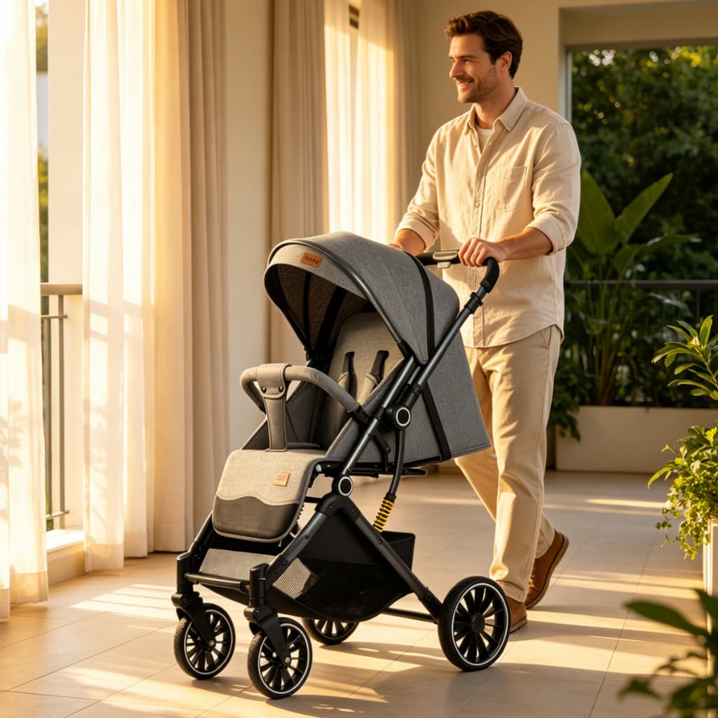 Carrinho de Bebê Travel System – Super Leve, Dobra Rápida 1 Toque, Cabine Larga, Suspensão Dupla Anti-Choque-P30