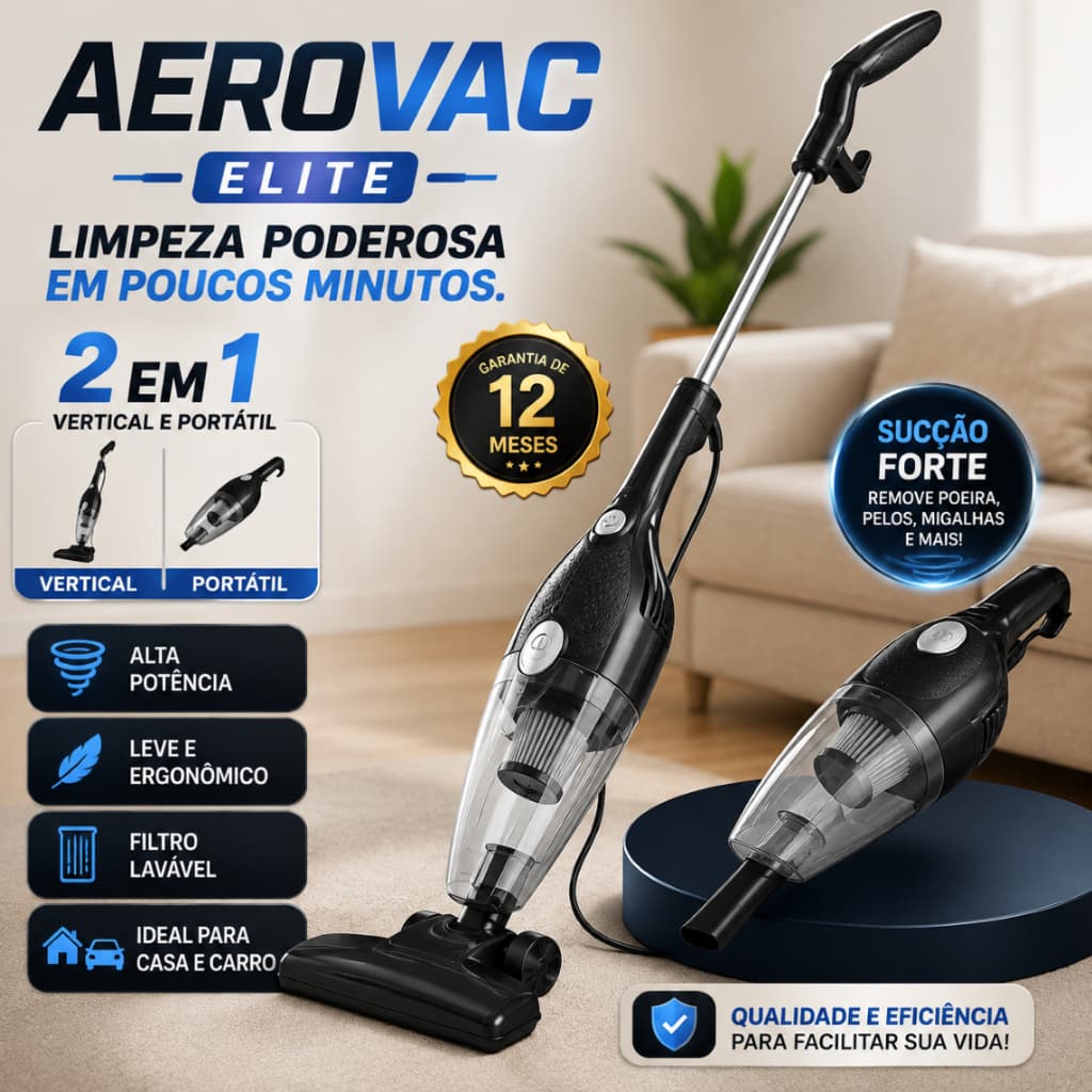 AeroVac Elite Aspirador de Pó 2 em 1 Vertical Portátil Alta Potência com Fio 110V Casa Carro Estofados