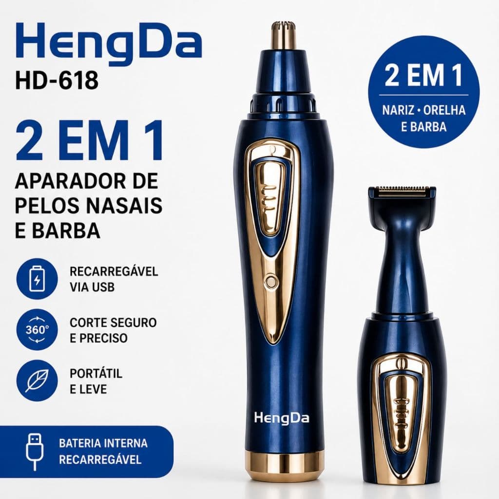 Aparador de Pelos Nasais e Barbeador HengDa HD-618 Recarregável Máquina Aparadora Nova