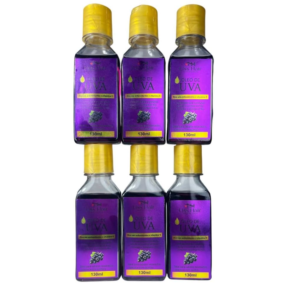 Kit com 6 Óleo Capilar de Uva 130mL Leveza, Hidratação e Brilho Natural Liss Hair