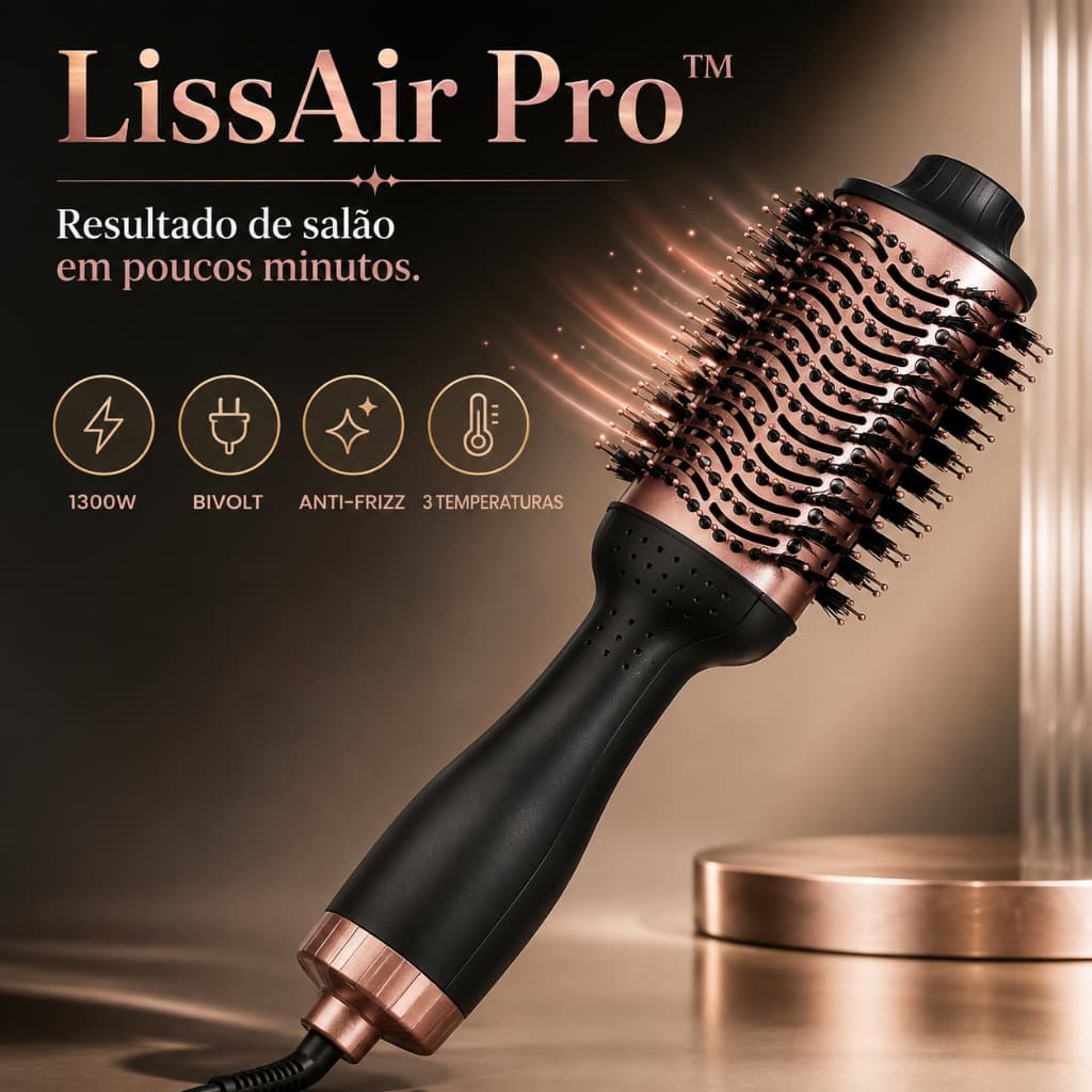Escova Secadora Modeladora Profissional 1300W Bivolt LissAir Pro Anti Frizz 3 Temperaturas