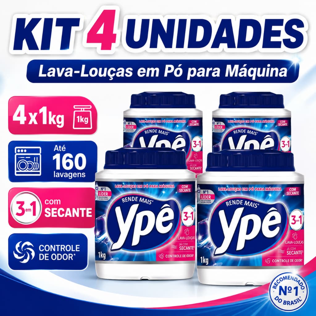 Kit 4 Unidades Detergente Lava Louças Ypê em pó 1Kg