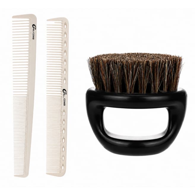 Kit Barbeiro Escovinha Dedos Disfarce + 2 Pentes Umi Carbono Barbeiro Profissional