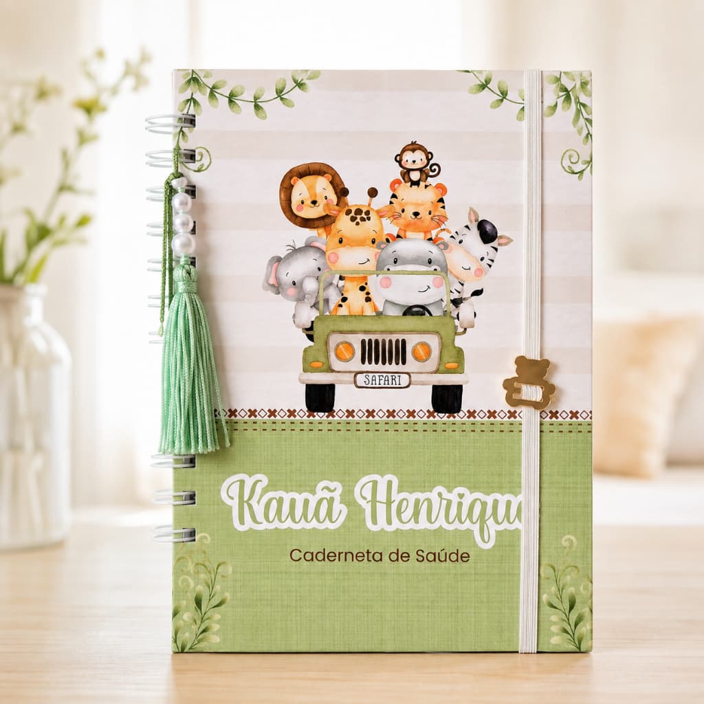 Caderneta de Saúde Personalizada – Caderneta de vacina Safari  Jipe -Caderneta de Saúde Safari Jipe