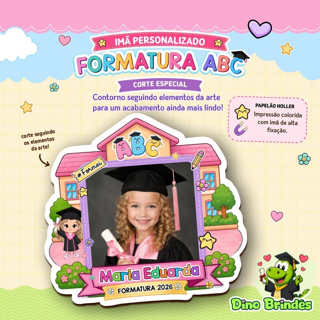 Ímã de Geladeira Formatura ABC Personalizado com Foto | Menino ou Menina | Lembrancinha Escolar Corte Especial 2026
