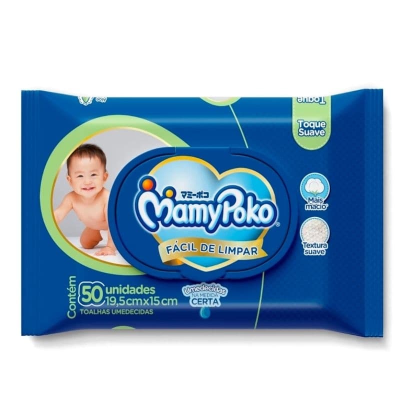MamyPoko Lenços Umedecidos [ Com Tampinha ] Toque Suave 50 Unidades