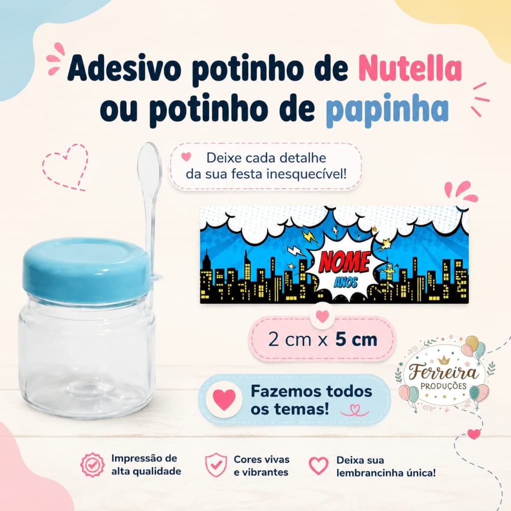 Adesivos pra potinho de Nutella ou de Papinha 40g