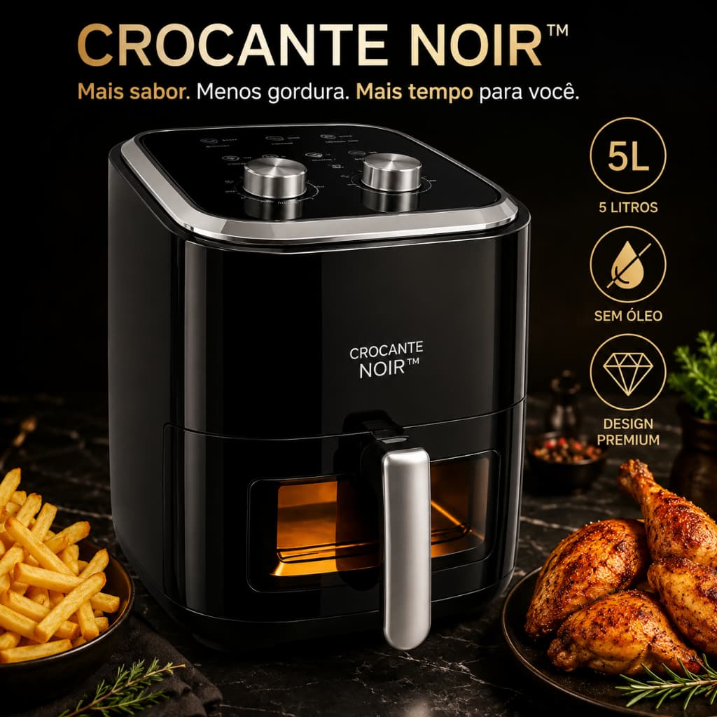 Air Fryer 5 Litros 220V Sem Óleo Fritadeira Elétrica Preta Cesto Antiaderente Crocante Noir Élite