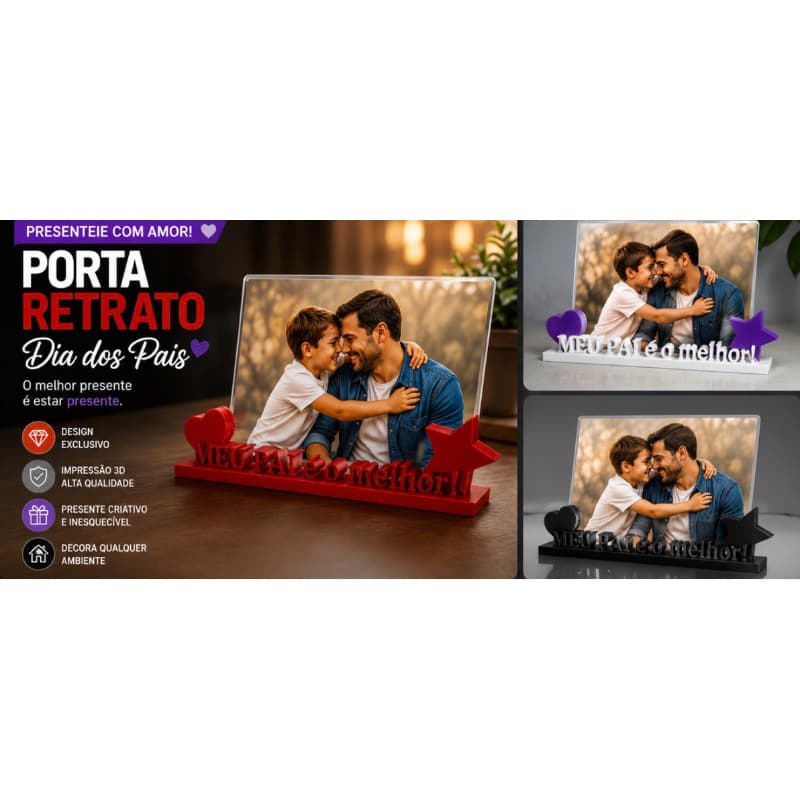 Porta Retrato Dia dos Pais Personalizado | Presente para Pai |  | Impressão 3D Premium