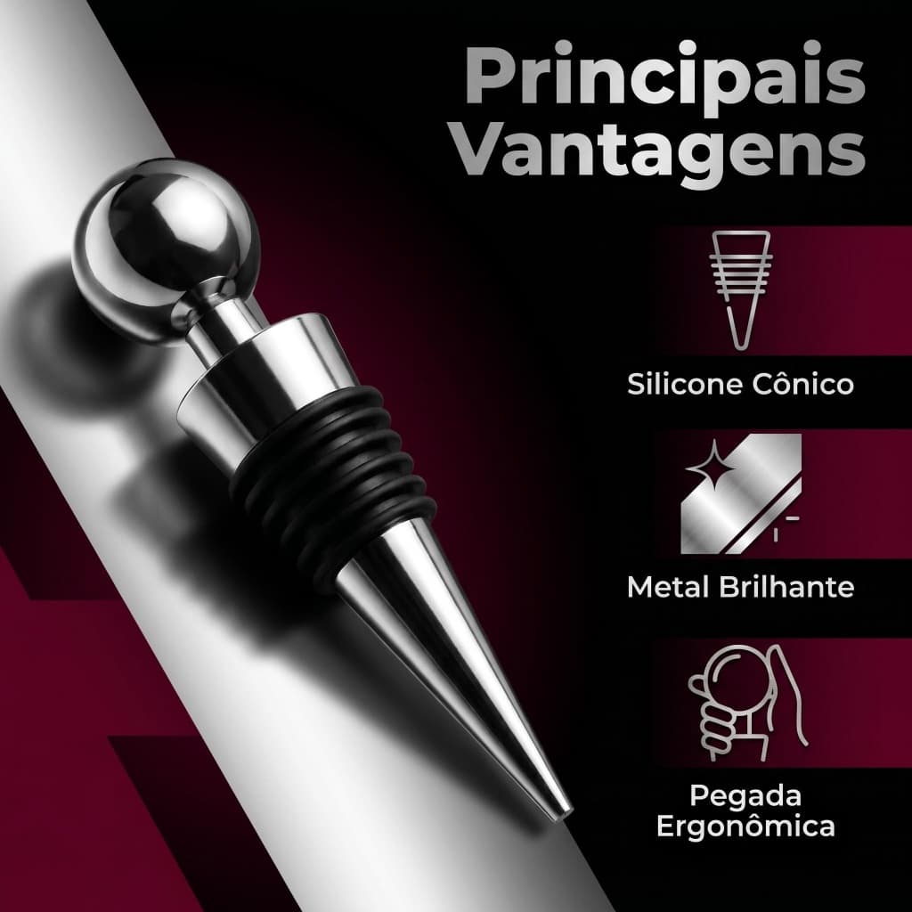 Tampa Vedante Inox Reutilizável para Garrafas de Vinho Alternativa à Rolha