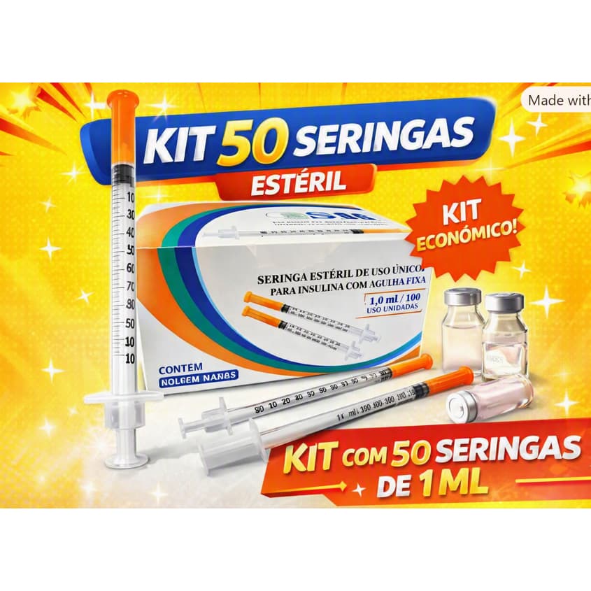 Seringa Insulina com Agulha 1 ML - KIT 50 unidades 12,7x30mm - SR