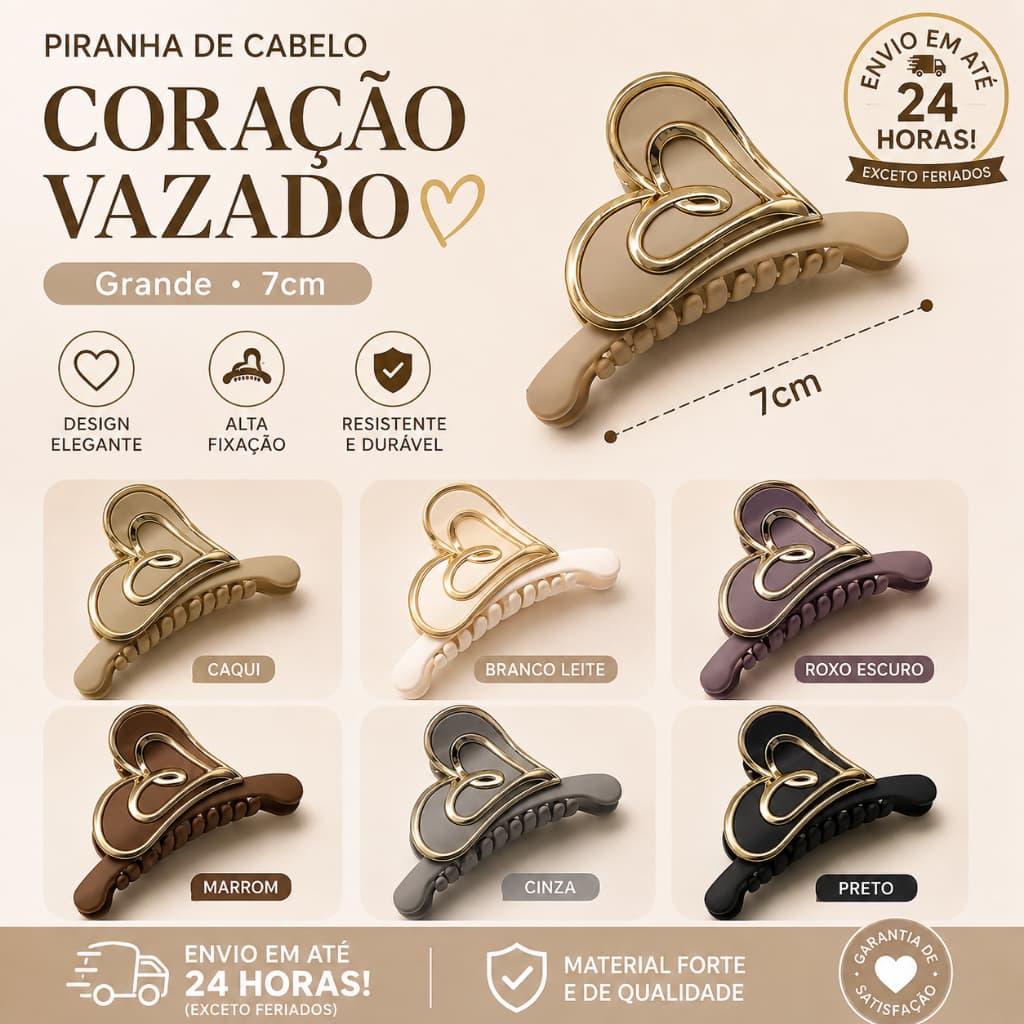 Piranha de Cabelo Grande Feminina 7cm Garra Presilha Fosca Prendedor Acessório de Cabelo