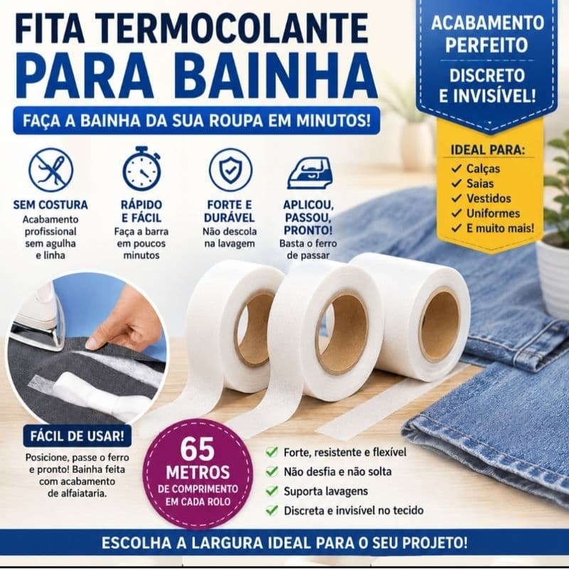 Bainha Mágica Fita Termocolante Autoadesiva para Bainha Instantânea Fita Dupla Face