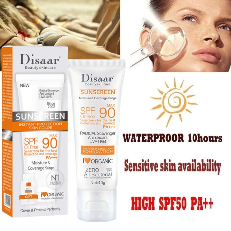 Protetor solar à prova d'água Loção protetora solar para o braço do rosto Produtos para o cuidado da pele Spf90 + 40g