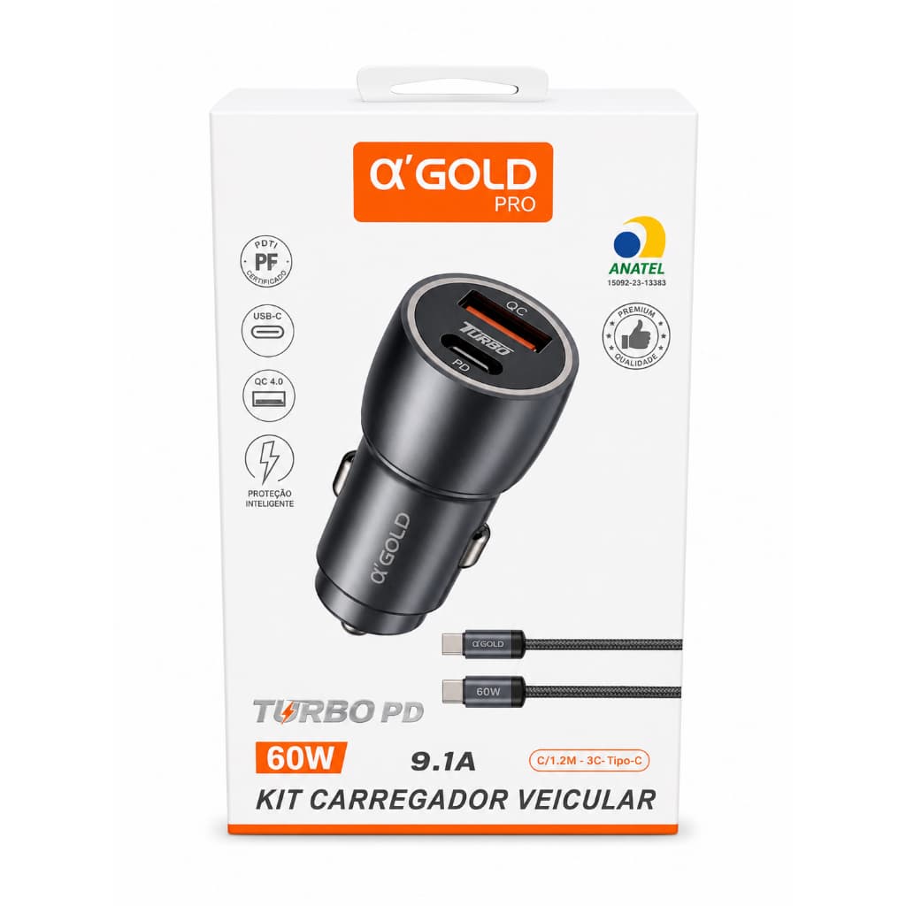 Kit Carregador Veicular Turbo 60W A'Gold