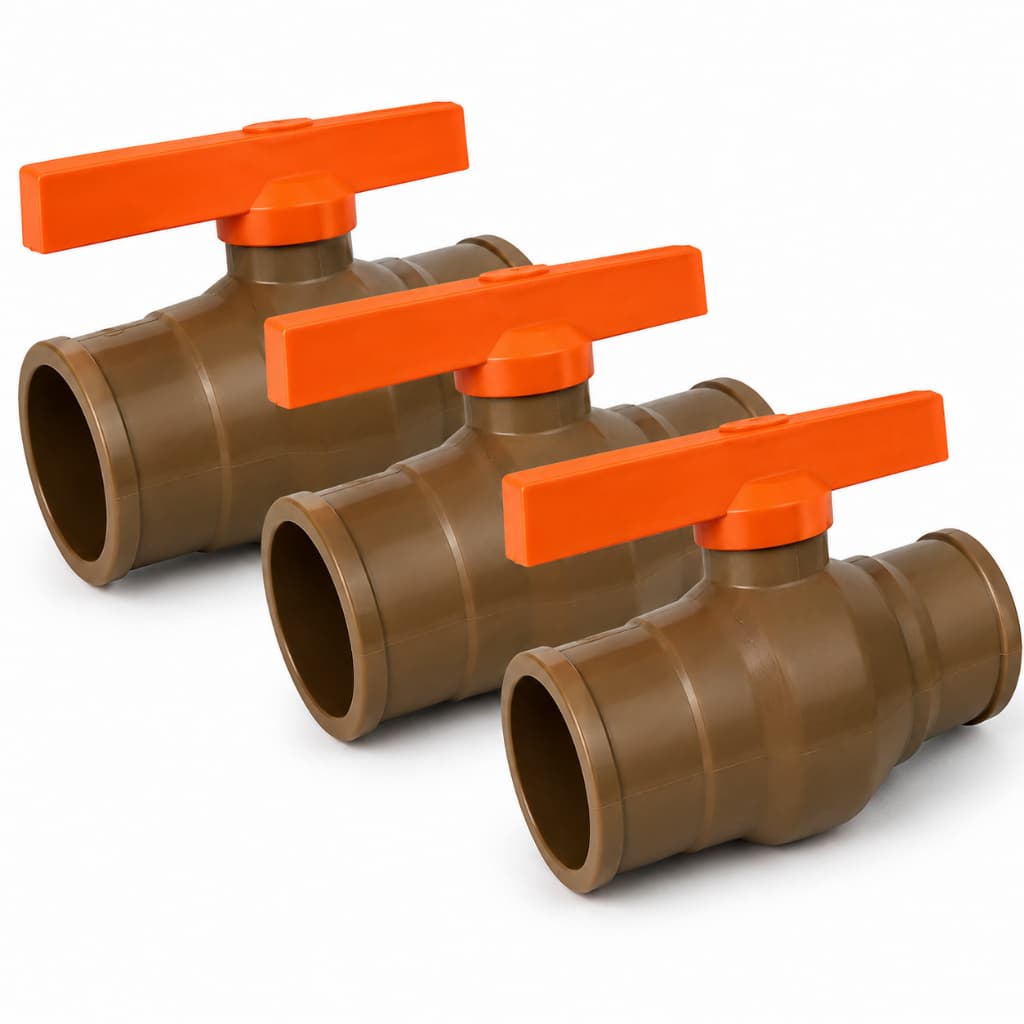 3x Registro De Esfera PVC 25mm (3/4) Soldável PVC Monobloco Marrom